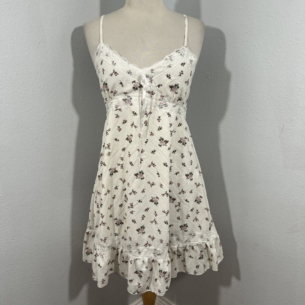 RoMwe Mini Dress Womens XS Ditsy Floral Babydoll Lace Fairy Vacation‎ 90s Y2K
